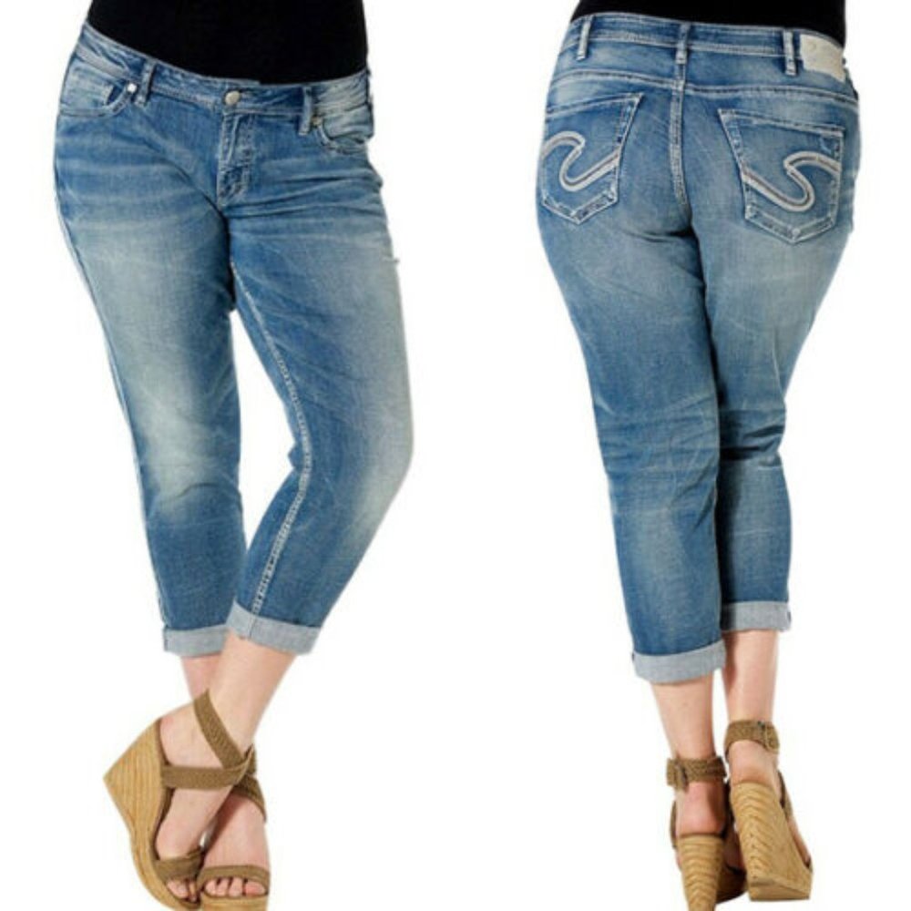 Silver Jeans Boyfriend Crop Distressed Stretch 14